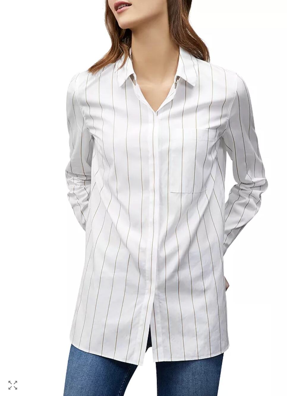 Lafayette 148 New York Womens XS Ruxton White Black Striped Cotton Shirt NEW